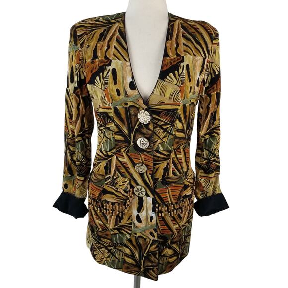 Dorothy Schoelen Brown Cream Green Funky Boho Vintage Tunic Top Jacket P - Picture 1 of 6